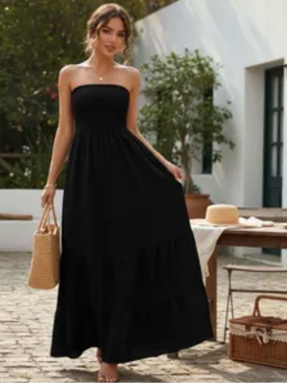 Carly Jean Cotton Black Maxi Dress - Elegant Summer Silhouette